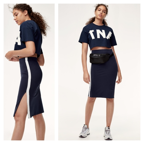 Aritzia, TNA - Blue Clearwater Slit Skirt (navy, sm) - Picture 6 of 6